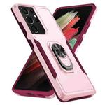 For Samsung Galay S21 Ultra 5G Pioneer Armor Heavy Duty PC + TPU Shockproof Case with Holder(Pink)
