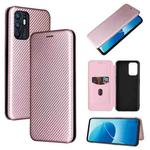 For OPPO Reno6 4G Carbon Fiber Texture Horizontal Flip TPU + PC + PU Leather Case with Card Slot(Pink)