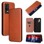 For vivo iQOO 8 Pro Carbon Fiber Texture Horizontal Flip TPU + PC + PU Leather Case with Card Slot(Brown)