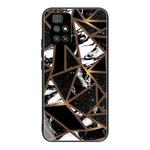 For Xiaomi Redmi 10 Abstract Marble Pattern Glass Protective Case(Rhombus Black)