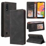 For Samsung Galaxy A01 EU Version Simple Suction Closure Horizontal Flip Leather Case with Holder & Card Slot & Wallet(Black)