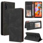 For Samsung Galaxy A11 EU Version Simple Suction Closure Horizontal Flip Leather Case with Holder & Card Slot & Wallet(Black)