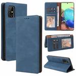 For Samsung Galaxy A71 Simple Suction Closure Horizontal Flip Leather Case with Holder & Card Slot & Wallet(Blue)