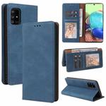 For Samsung Galaxy A71 5G Simple Suction Closure Horizontal Flip Leather Case with Holder & Card Slot & Wallet(Blue)