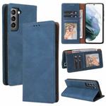 For Samsung Galaxy S21 FE 5G Simple Suction Closure Horizontal Flip Leather Case with Holder & Card Slot & Wallet(Blue)