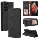 For Samsung Galaxy S21 Ultra 5G Simple Suction Closure Horizontal Flip Leather Case with Holder & Card Slot & Wallet(Black)