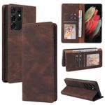 For Samsung Galaxy S21 Ultra 5G Simple Suction Closure Horizontal Flip Leather Case with Holder & Card Slot & Wallet(Brown)
