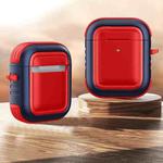 Wireless Earphones Shockproof TPU + PC Protective Case with Carabiner For AirPods 1 / 2(Red+Blue)