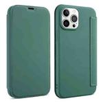 For iPhone 13 Pro Skin Feel Horizontal Flip PU Leather Case with Holder & Card Slot (Deep Green)