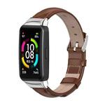 For Huawei Band 6 / Honor Band 6 / 7 MIJOBS Cowhide Leather Watch Band(Brown Silver)