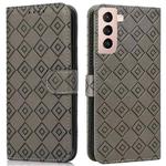 For Samsung Galaxy S21 5G Embossed Big Small Concentric Squares Pattern Horizontal Flip Leather Case with Card Slot & Holder & Wallet(Grey)
