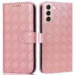 For Samsung Galaxy S21 5G Embossed Big Small Concentric Squares Pattern Horizontal Flip Leather Case with Card Slot & Holder & Wallet(Pink)