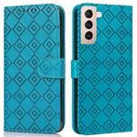 For Samsung Galaxy S21 5G Embossed Big Small Concentric Squares Pattern Horizontal Flip Leather Case with Card Slot & Holder & Wallet(Blue)