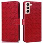For Samsung Galaxy S21 5G Embossed Big Small Concentric Squares Pattern Horizontal Flip Leather Case with Card Slot & Holder & Wallet(Red)