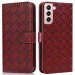 For Samsung Galaxy S21 5G Embossed Big Small Concentric Squares Pattern Horizontal Flip Leather Case with Card Slot & Holder & Wallet(Brown)
