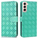 For Samsung Galaxy S21 5G Embossed Big Small Concentric Squares Pattern Horizontal Flip Leather Case with Card Slot & Holder & Wallet(Green)