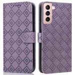 For Samsung Galaxy S21+ 5G Embossed Big Small Concentric Squares Pattern Horizontal Flip Leather Case with Card Slot & Holder & Wallet(Purple)