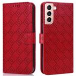 For Samsung Galaxy S21+ 5G Embossed Big Small Concentric Squares Pattern Horizontal Flip Leather Case with Card Slot & Holder & Wallet(Red)