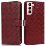 For Samsung Galaxy S21+ 5G Embossed Big Small Concentric Squares Pattern Horizontal Flip Leather Case with Card Slot & Holder & Wallet(Brown)