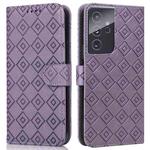 For Samsung Galaxy S21 Ultra 5G Embossed Big Small Concentric Squares Pattern Horizontal Flip Leather Case with Card Slot & Holder & Wallet(Purple)