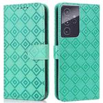 For Samsung Galaxy S21 Ultra 5G Embossed Big Small Concentric Squares Pattern Horizontal Flip Leather Case with Card Slot & Holder & Wallet(Green)