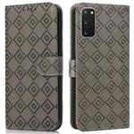 For Samsung Galaxy S20 Embossed Big Small Concentric Squares Pattern Horizontal Flip Leather Case with Card Slot & Holder & Wallet(Grey)
