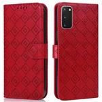 For Samsung Galaxy S20 Embossed Big Small Concentric Squares Pattern Horizontal Flip Leather Case with Card Slot & Holder & Wallet(Red)
