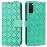For Samsung Galaxy S20 Embossed Big Small Concentric Squares Pattern Horizontal Flip Leather Case with Card Slot & Holder & Wallet(Green)