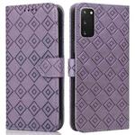 For Samsung Galaxy S20+ Embossed Big Small Concentric Squares Pattern Horizontal Flip Leather Case with Card Slot & Holder & Wallet(Purple)
