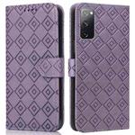 For Samsung Galaxy S20 FE Embossed Big Small Concentric Squares Pattern Horizontal Flip Leather Case with Card Slot & Holder & Wallet(Purple)