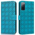 For Samsung Galaxy S20 FE Embossed Big Small Concentric Squares Pattern Horizontal Flip Leather Case with Card Slot & Holder & Wallet(Blue)