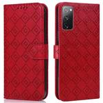For Samsung Galaxy S20 FE Embossed Big Small Concentric Squares Pattern Horizontal Flip Leather Case with Card Slot & Holder & Wallet(Red)