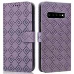 For Samsung Galaxy S10 Embossed Big Small Concentric Squares Pattern Horizontal Flip Leather Case with Card Slot & Holder & Wallet(Purple)