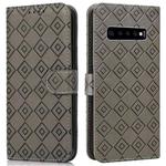 For Samsung Galaxy S10 Embossed Big Small Concentric Squares Pattern Horizontal Flip Leather Case with Card Slot & Holder & Wallet(Grey)