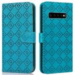 For Samsung Galaxy S10 Embossed Big Small Concentric Squares Pattern Horizontal Flip Leather Case with Card Slot & Holder & Wallet(Blue)