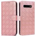 For Samsung Galaxy S10+ Embossed Big Small Concentric Squares Pattern Horizontal Flip Leather Case with Card Slot & Holder & Wallet(Pink)