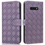 For Samsung Galaxy S10e Embossed Big Small Concentric Squares Pattern Horizontal Flip Leather Case with Card Slot & Holder & Wallet(Purple)