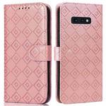 For Samsung Galaxy S10e Embossed Big Small Concentric Squares Pattern Horizontal Flip Leather Case with Card Slot & Holder & Wallet(Pink)