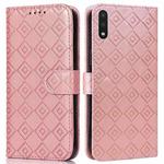 For Samsung Galaxy A01 Embossed Big Small Concentric Squares Pattern Horizontal Flip Leather Case with Card Slot & Holder & Wallet(Pink)