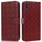 For Samsung Galaxy A01 Embossed Big Small Concentric Squares Pattern Horizontal Flip Leather Case with Card Slot & Holder & Wallet(Brown)