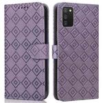 For Samsung Galaxy A02s / M02s Embossed Big Small Concentric Squares Pattern Horizontal Flip Leather Case with Card Slot & Holder & Wallet(Purple)