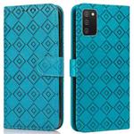For Samsung Galaxy A02s / M02s Embossed Big Small Concentric Squares Pattern Horizontal Flip Leather Case with Card Slot & Holder & Wallet(Blue)