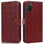 For Samsung Galaxy A02s / M02s Embossed Big Small Concentric Squares Pattern Horizontal Flip Leather Case with Card Slot & Holder & Wallet(Brown)