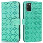 For Samsung Galaxy A02s / M02s Embossed Big Small Concentric Squares Pattern Horizontal Flip Leather Case with Card Slot & Holder & Wallet(Green)