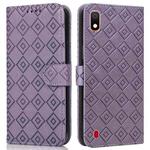 For Samsung Galaxy A10 / M10 Embossed Big Small Concentric Squares Pattern Horizontal Flip Leather Case with Card Slot & Holder & Wallet(Purple)