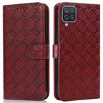 For Samsung Galaxy A12 5G Embossed Big Small Concentric Squares Pattern Horizontal Flip Leather Case with Card Slot & Holder & Wallet(Brown)