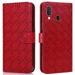 For Samsung Galaxy A30 / A20 Embossed Big Small Concentric Squares Pattern Horizontal Flip Leather Case with Card Slot & Holder & Wallet(Red)