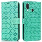 For Samsung Galaxy A20e Embossed Big Small Concentric Squares Pattern Horizontal Flip Leather Case with Card Slot & Holder & Wallet(Green)