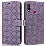 For Samsung Galaxy A20s Embossed Big Small Concentric Squares Pattern Horizontal Flip Leather Case with Card Slot & Holder & Wallet(Purple)