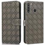 For Samsung Galaxy A21 Embossed Big Small Concentric Squares Pattern Horizontal Flip Leather Case with Card Slot & Holder & Wallet(Grey)